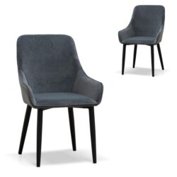 Set of 2 - Acosta Dining Chair - Grey Velvet in Black Legs by Interior Secrets - AfterPay Available