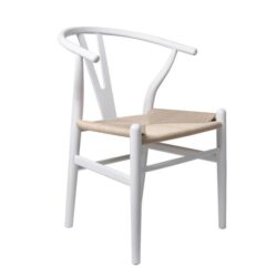 Set of 2 Dining Chairs Rattan Seat Side Chair Kitchen Wood Furniture White
