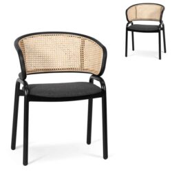Set of 2 - Florine Fabric Dining Chair - Grey with Rattan Back by Interior Secrets - AfterPay Available