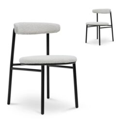Set of 2 - Oneal Fabric Dining Chair - Moon White Boucle and Black Legs by Interior Secrets - AfterPay Available