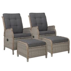 Set of 2 Recliner Chairs Sun lounge Outdoor Patio Furniture Wicker Sofa Lounger