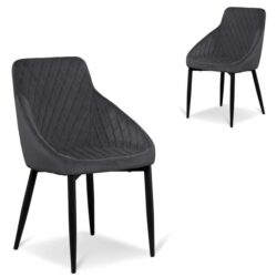 Set of 2 - Rolf Dining Chair - Grey Velvet in Black Legs by Interior Secrets - AfterPay Available