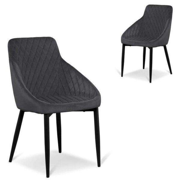 Set of 2 - Rolf Dining Chair - Grey Velvet in Black Legs by Interior Secrets - AfterPay Available
