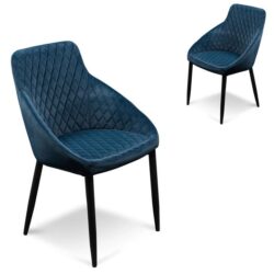Set of 2 - Rolf Dining Chair - Navy Blue Velvet in Black Legs by Interior Secrets - AfterPay Available