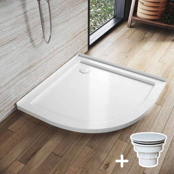 Shower Enclosure Base Tray Solid Curved, 900 x 900mm / White Plastic