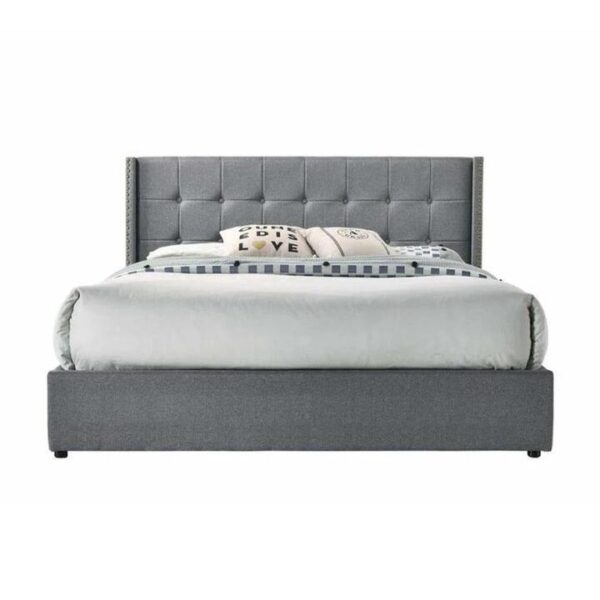 Sigurd Winged Headboard Gas Lift Storage Bed Frame - Queen - Light Grey