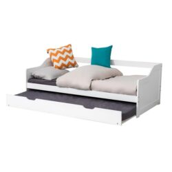 Single Wooden Timber Sofa Trundle Bed Frame-White