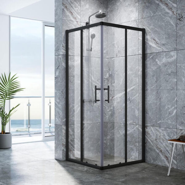 Square Corner Sliding Doors Shower Screen Matt Black, 1000 x 1000mm