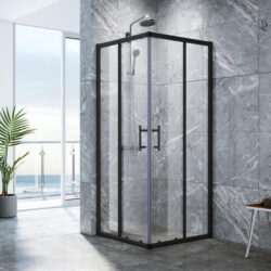 Square Corner Sliding Doors Shower Screen Matt Black, 800 x 860mm
