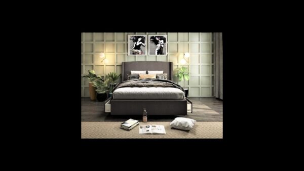 Straight wing custom upholstered bed frame with choice of storage base