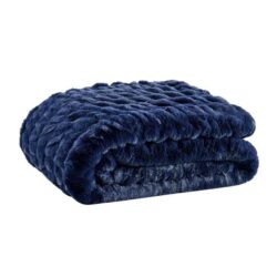 Trafalgar Rouched Faux Fur Blanket - Blue, 180cm x 200cm