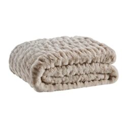 Trafalgar Rouched Faux Fur Blanket - Mocha, 180cm x 200cm,