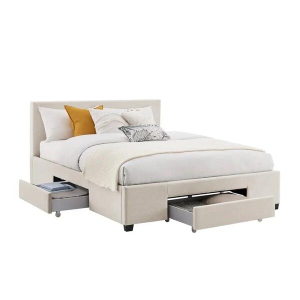 Venice Collection 3 Drawer Bed Frame - Beige, Double - Double
