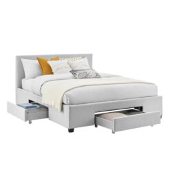Venice Collection 3 Drawer Bed Frame - Pewter Grey, Queen - Queen