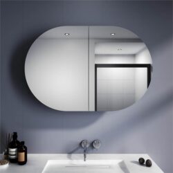 White 900x600mm Oval Mirror Cabinet Medicine Shaving Bathroom Wall Hung or In-wall