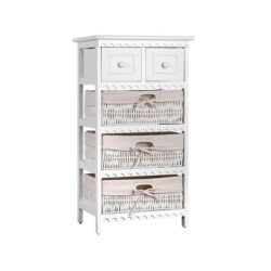 White Coastal Style Tall-boy with Wicker Baskets