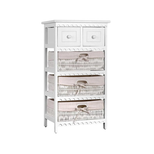 White Coastal Style Tall-boy with Wicker Baskets