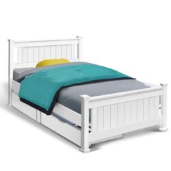 Wooden Bed Frame Timber Single Size RIO Kids Adults Storage Drawers Base