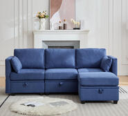 Pymble 3 Seater Modular Sofa With Double Storage Ottomans Blue