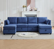 Pymble 4 Seater Modular Sofa With Double Storage Ottomans Blue 3 Seater