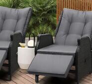 Set Of 2 Beau Pe Rattan Outdoor Recliner Lounges Black 2 Seater