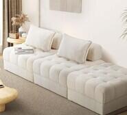 Set Of 2 Gallery Boucle Armless Lounge Chairs With Ottoman White