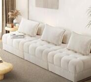 Set Of 3 Gallery Upholstered Armless Lounge Chairs White