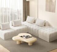 Set Of 4 Gallery Boucle Armless Lounge Chairs With Ottoman White