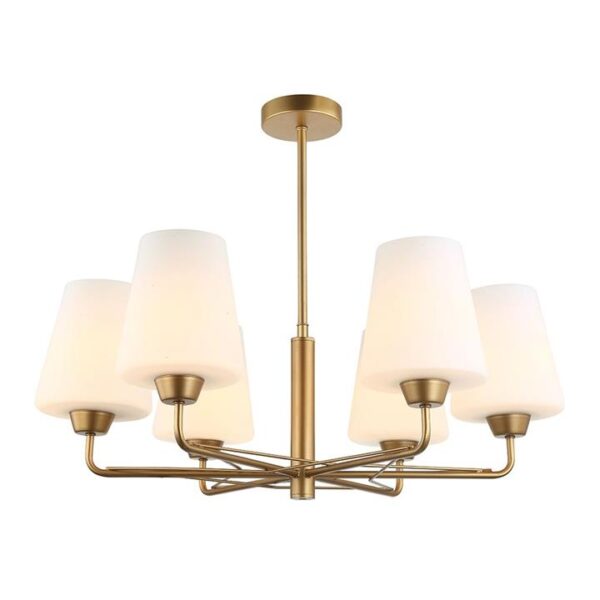 Abbey Glass & Iron Pendant Light / Chandelier, 6 Arm, Matt Gold