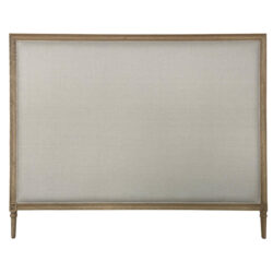 Abbey Linen & Oak Timber Bed Headboard, King, Weathered Oak / Oatmeal