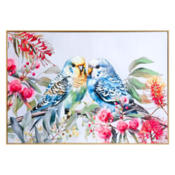 "Aussie Bird Romance" Framed Canvas Wall Art, Budgies, 102cm