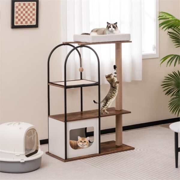 Costway118 CM Tall Cat Tree Tower Top Perch Cat Bed with Metal Frame-White