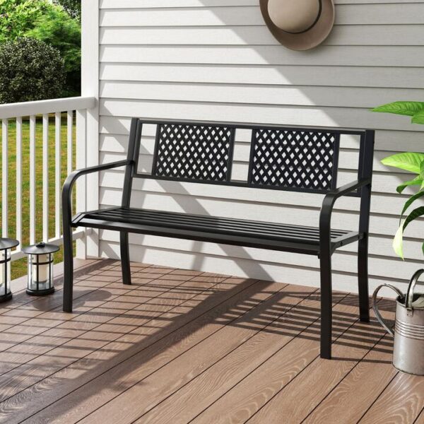 Costway127 cm Outdoor Bench Garden Bench with Diamond Backrest-Black