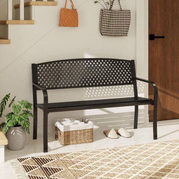 Costway127 cm Outdoor Bench Garden Bench with Wave Back-Black