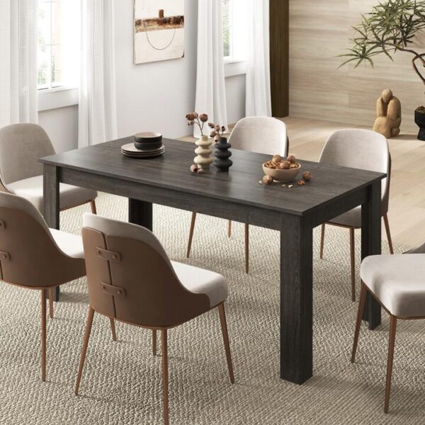 Costway160 CM Modern Extension Dining Table with Sturdy L-shaped Legs-Grey