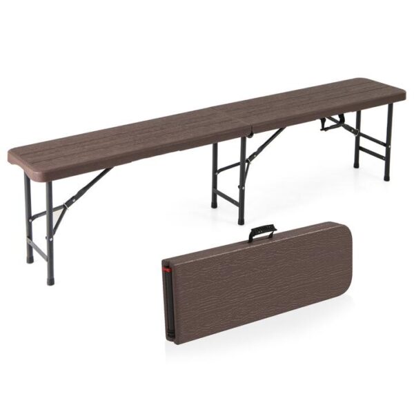 Costway180cm Outdoor Plastic Folding Bench Portable Fold-in-Half Seat-Coffee