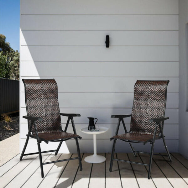 Costway2 Piece Outdoor Patio Rattan Folding Chair with Adjustable High Backrest for Garden Balcony