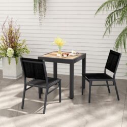 Costway2 Pieces Outdoor Dining Chairs with Breathable Seat and Backrest for Backyard Porch Poolside-Black
