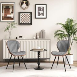 Costway2 Set Armless Dining Chai with Curved Backrest and U-shaped Seat-Grey
