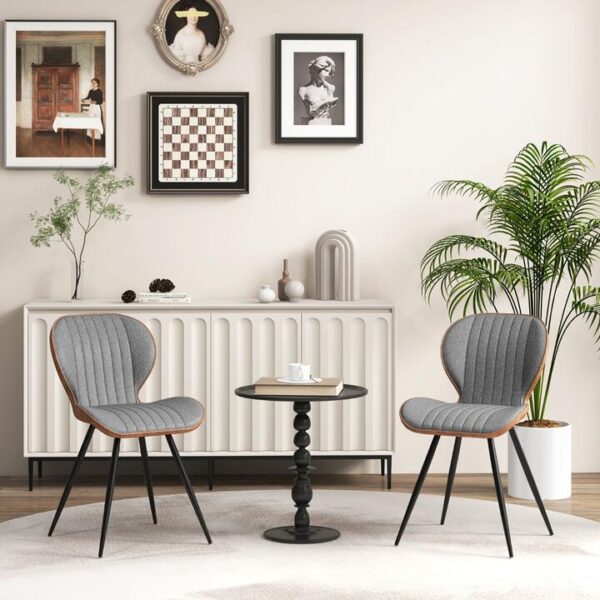 Costway2 Set Armless Dining Chai with Curved Backrest and U-shaped Seat-Grey