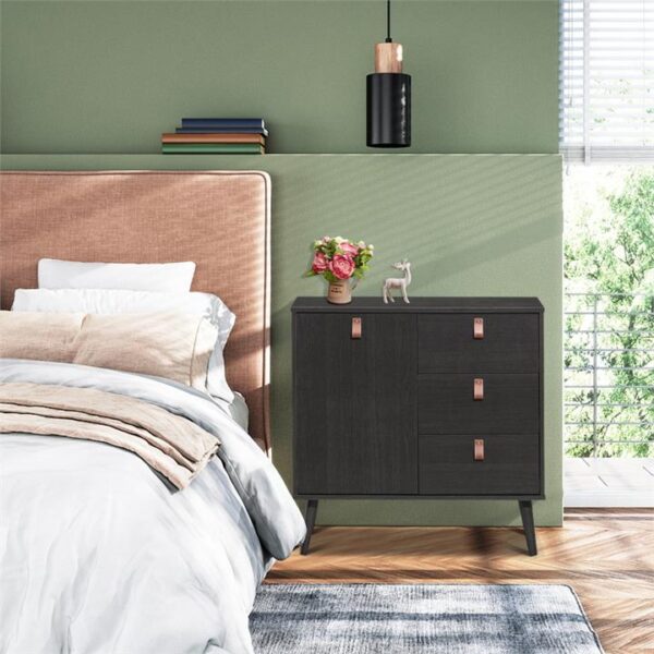 Costway3-Drawer Chest Dresser with Anti-Toppling Device for Living Room-Coffee