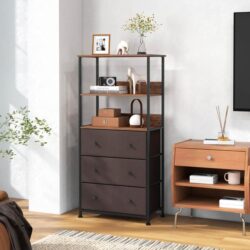 Costway3 Drawer Dresser with 2 Open Shelves Home Chest of Drawers with Metal Frame-Rustic Brown