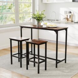 Costway3-Piece Dining Table Set Counter-Height Kitchen Table and 2 Bar Stools-Coffee
