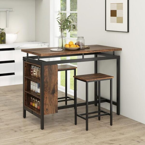 Costway3-Piece Dining Table Set with Metal Frame for Small Places, Kitchen Dining Room Home