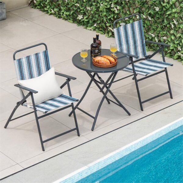 Costway3 Piece Outdoor Folding Bistro Set with Folding Table for Outdoor/Indoor Use
