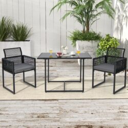 Costway3 Pieces Outdoor Dining Set with Folding Backrest-Grey