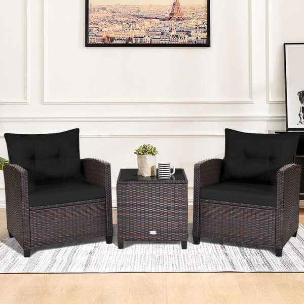 Costway3 Pieces PE Rattan Wicker Outdoor Sofa Patio Lounge Set-Black