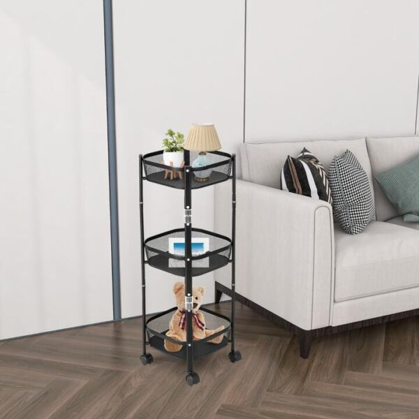 Costway3-Tier Folding Kitchen Trolley Cart with Round/Sqaure Baskets-Square