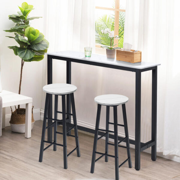 Costway3 pieces High Bar Table Stools Set with Stylish Design for Dining Room White