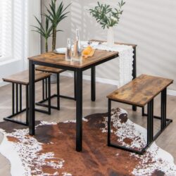 Costway4-Piece Dining Table Set with Bench & 2 Stools for 4 Persons for Kitchen